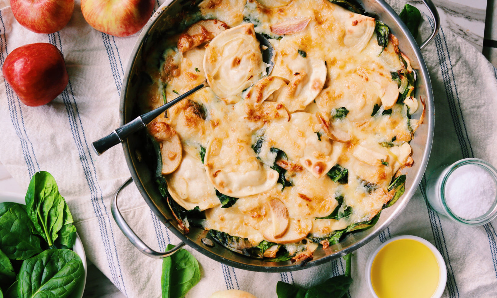 1Pan Pierogi Bake with Caramelized Apples, Onions & Havarti Roth Cheese