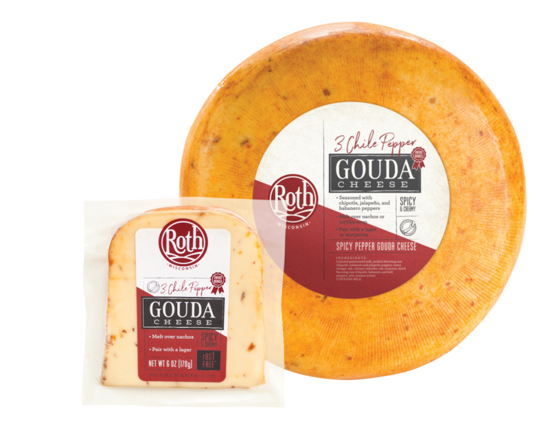 Roth 3-Chile Pepper Gouda cheese with wheel