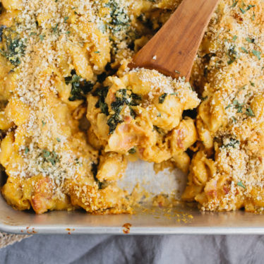 Pumpkin Mac and Cheese with Bacon & Kale
