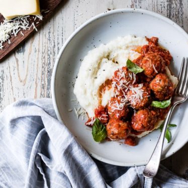 Gouda Turkey Meatballs with Cheesy Polenta