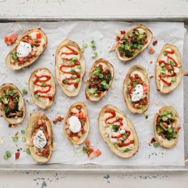 Cheesy Chorizo-Salsa Potato Skins