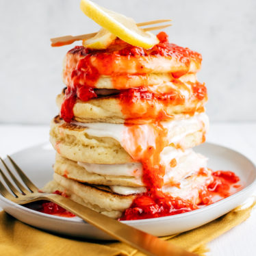 Pancakes with Whipped Maple Goat Cheese & Strawberry Compote