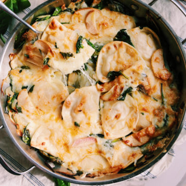 1-Pan Pierogi Bake with Caramelized Apples, Onions & Havarti