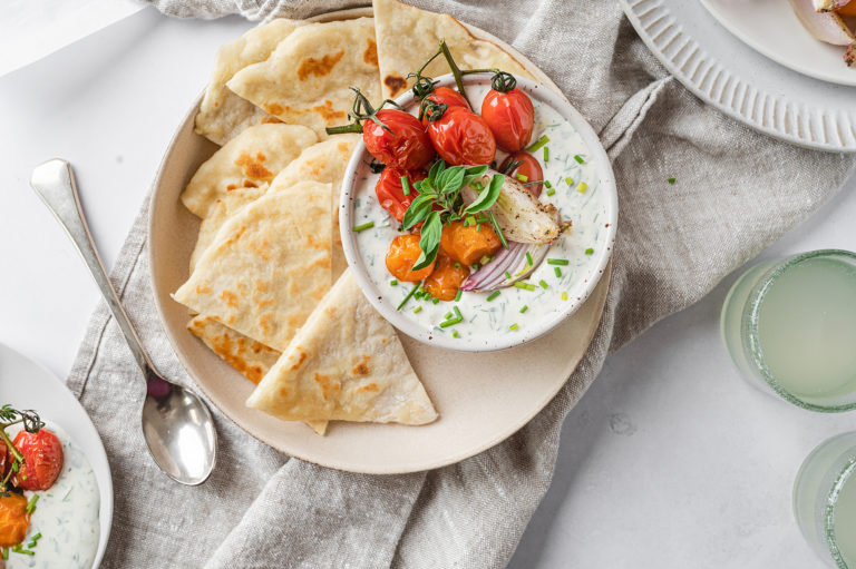 Whipped Goat Cheese with Roasted Tomatoes and Homemade Flatbreads