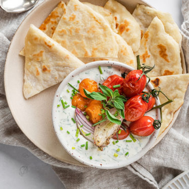 Whipped Goat Cheese with Roasted Tomatoes and Homemade Flatbreads