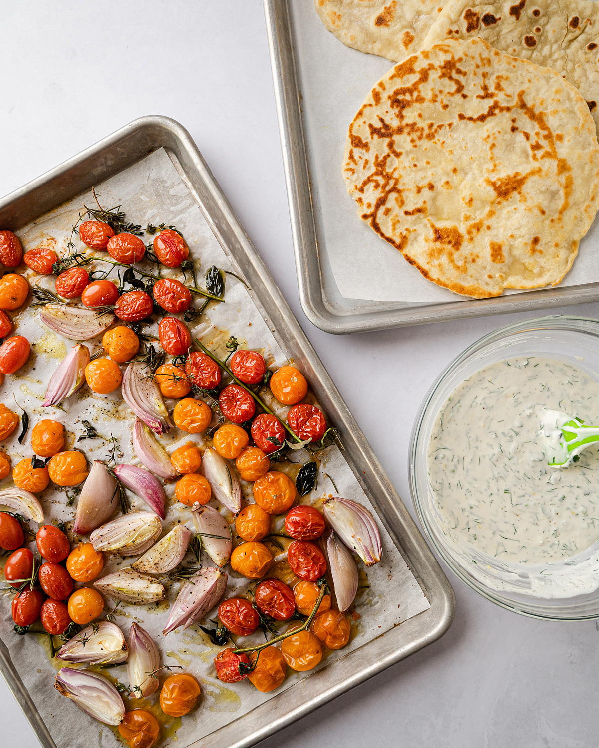 Whipped Herbed Goat Cheese with Roasted Tomatoes and Homemade Flatbreads