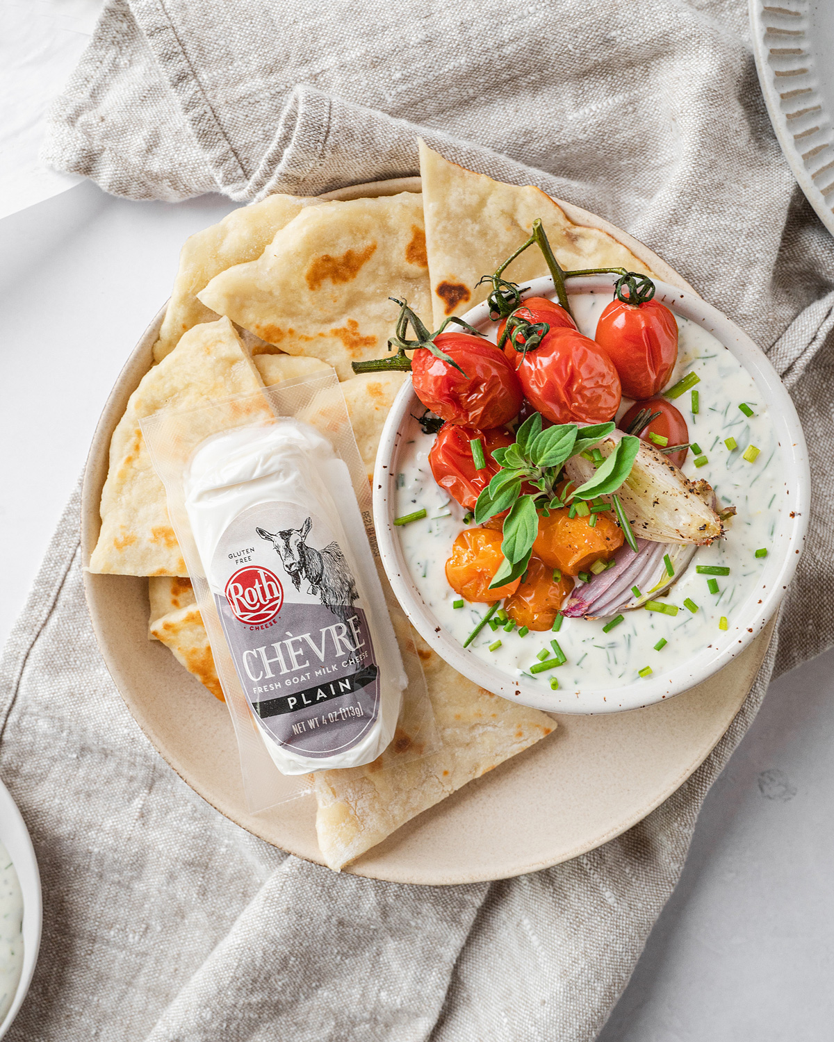 Whipped Herbed Goat Cheese with Roasted Tomatoes and Homemade Flatbreads