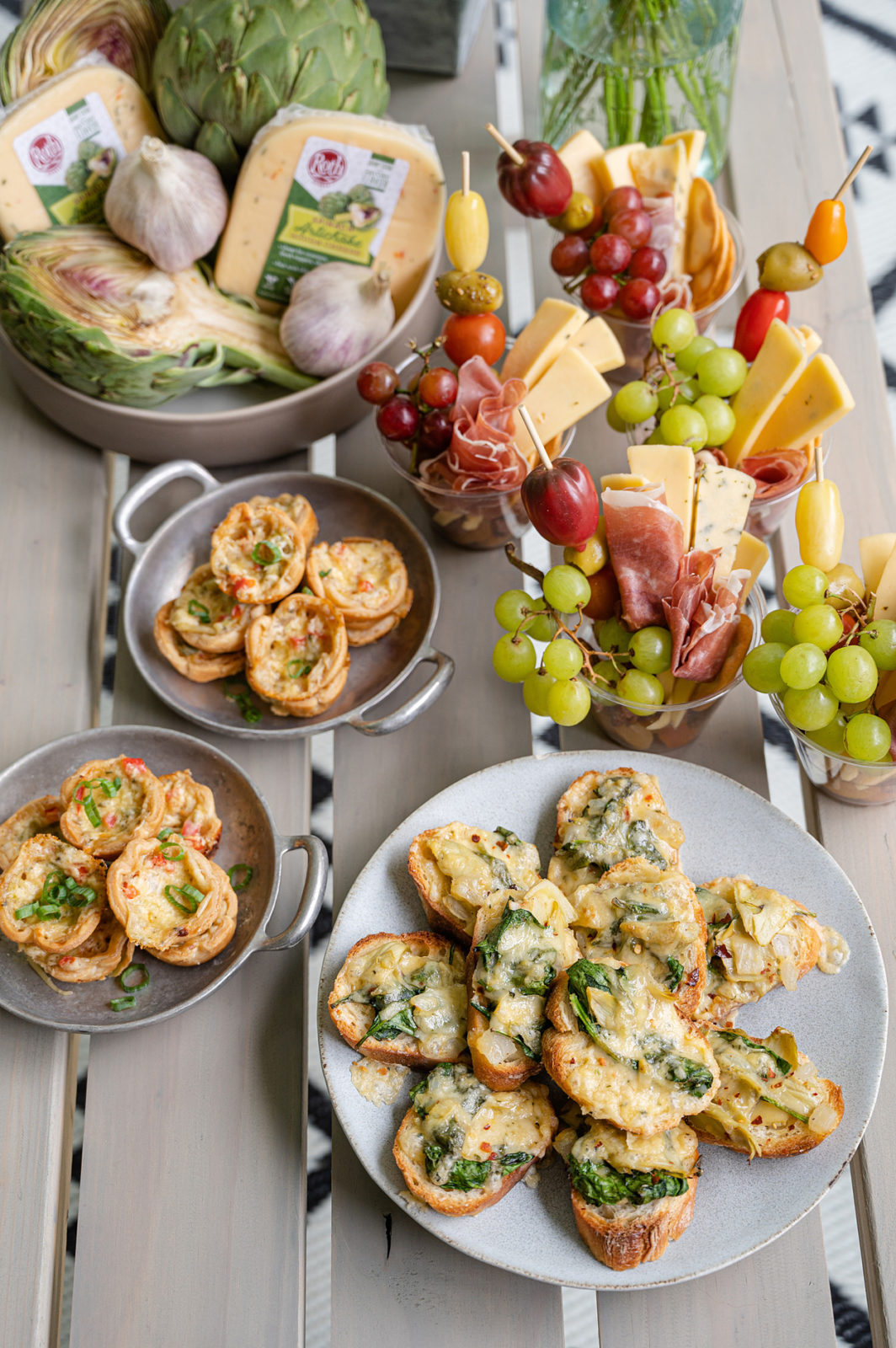 Three Spinach Artichoke Gouda Appetizers